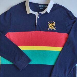 Vintage Polo Ralph Lauren Long Sleeve Rugby Shirt  'Polo PRLC' Crest  Men's XXL